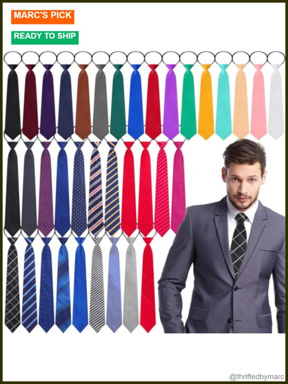 36 Men Zipper Ties Pre Tied Adjustable Neckties Polyester Jacquard Solid Stripe